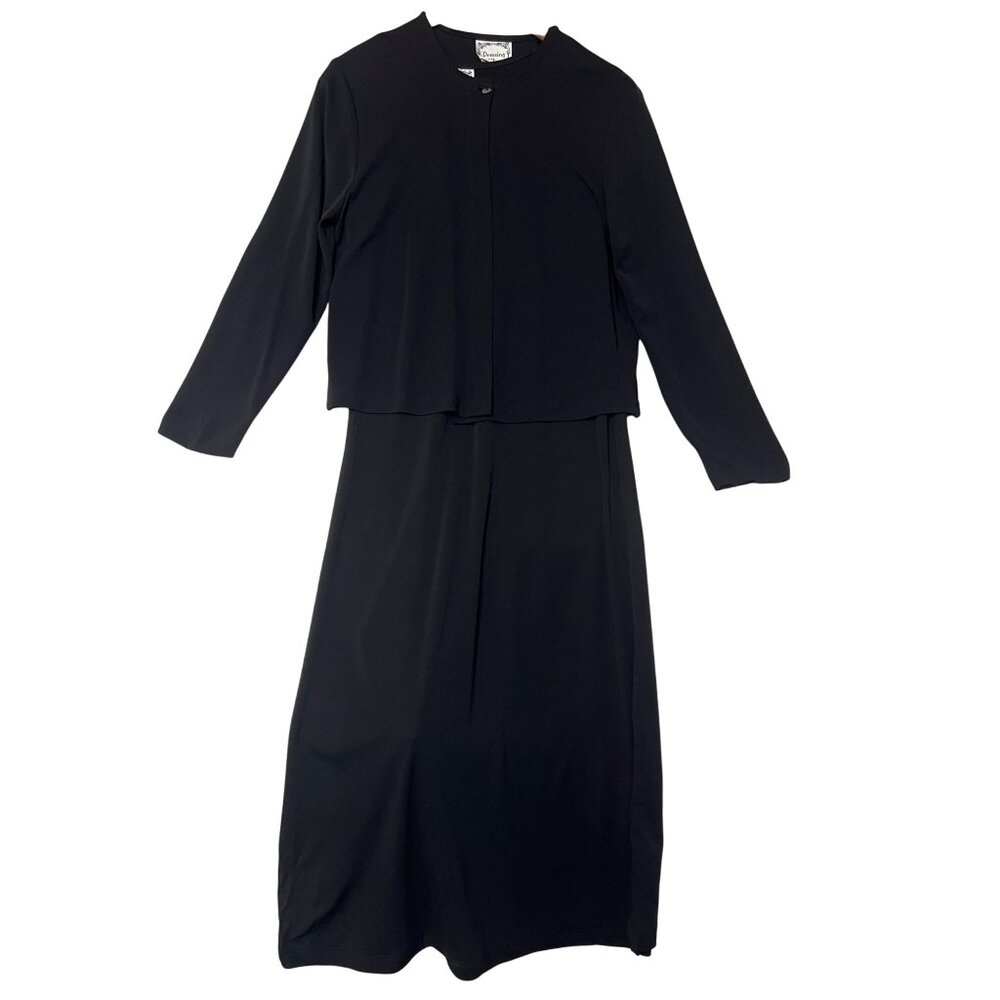 VTG Dressing Clio Women's  Dress Cardigan Set  Medium Black Maxi USA flaw